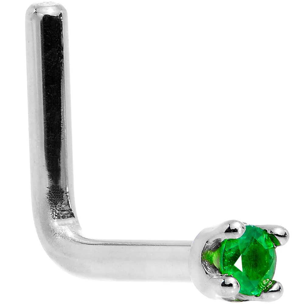 Solid 14KT White Gold (May) 1.5mm Genuine Emerald Nose Ring