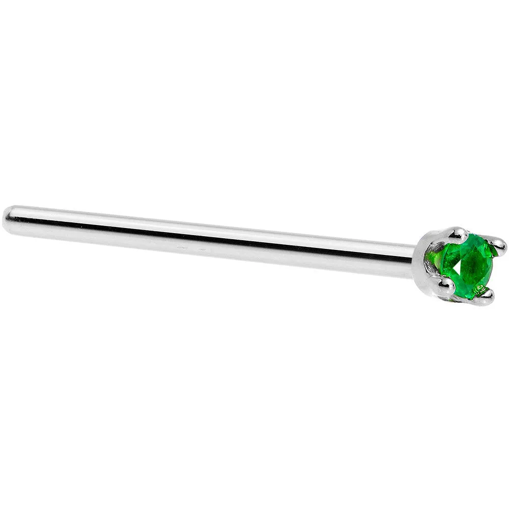 Solid 14KT White Gold (May) 1.5mm Genuine Emerald Nose Ring