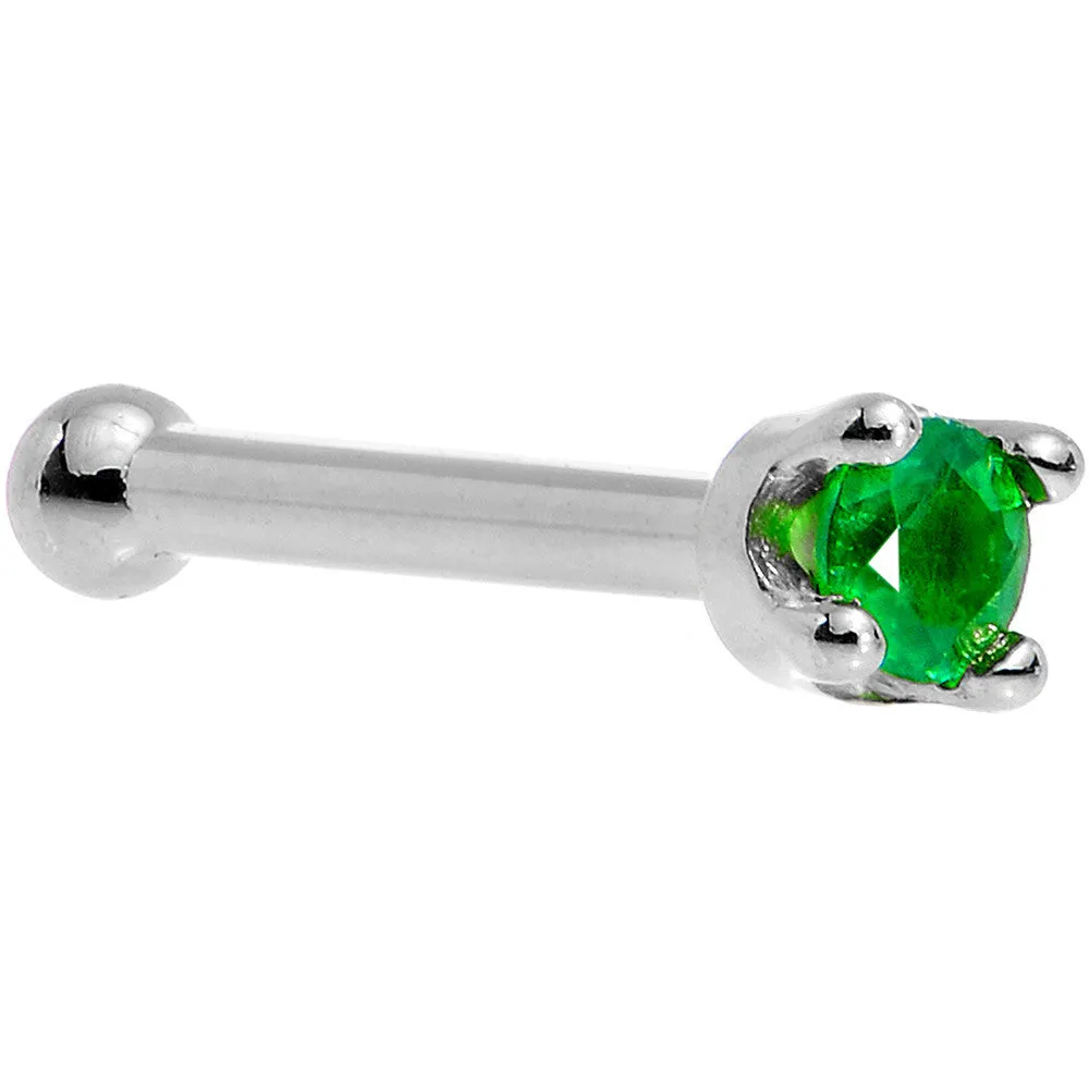Solid 14KT White Gold (May) 1.5mm Genuine Emerald Nose Ring