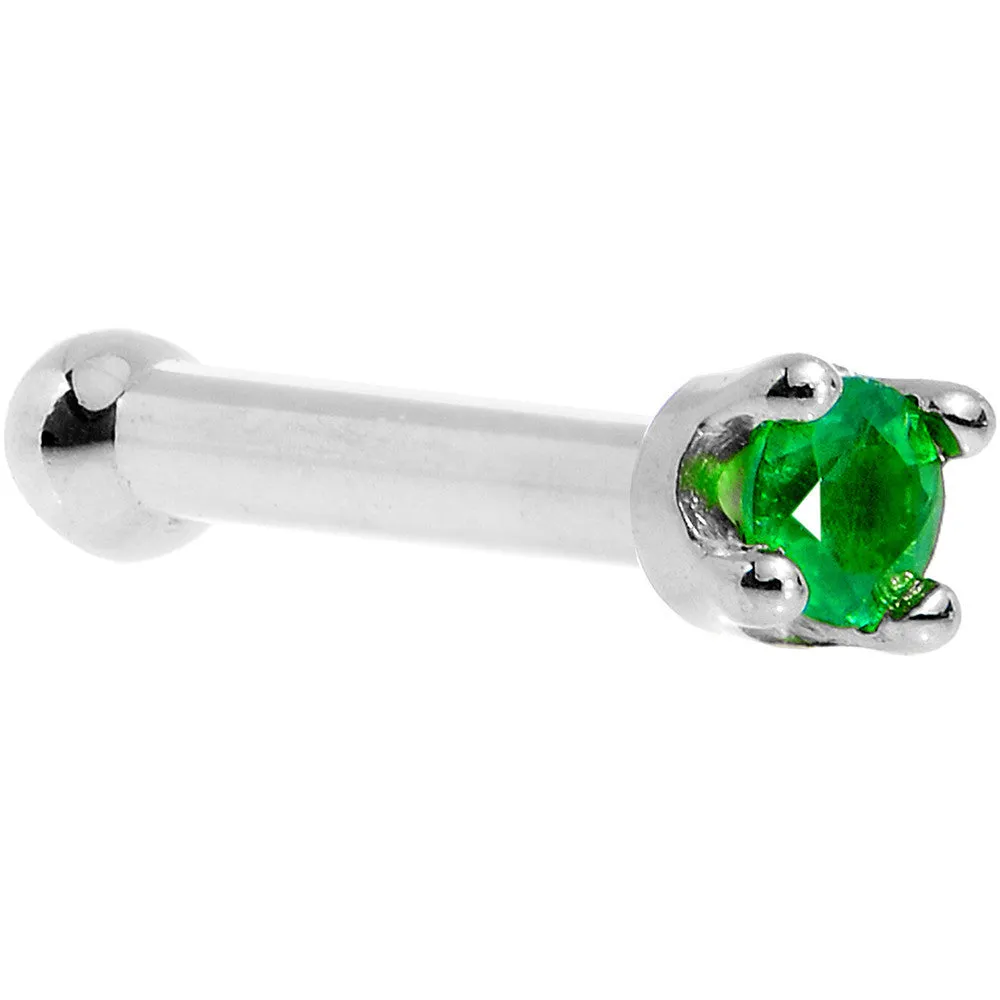 Solid 14KT White Gold (May) 1.5mm Genuine Emerald Nose Ring