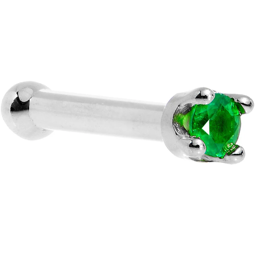 Solid 14KT White Gold (May) 1.5mm Genuine Emerald Nose Ring