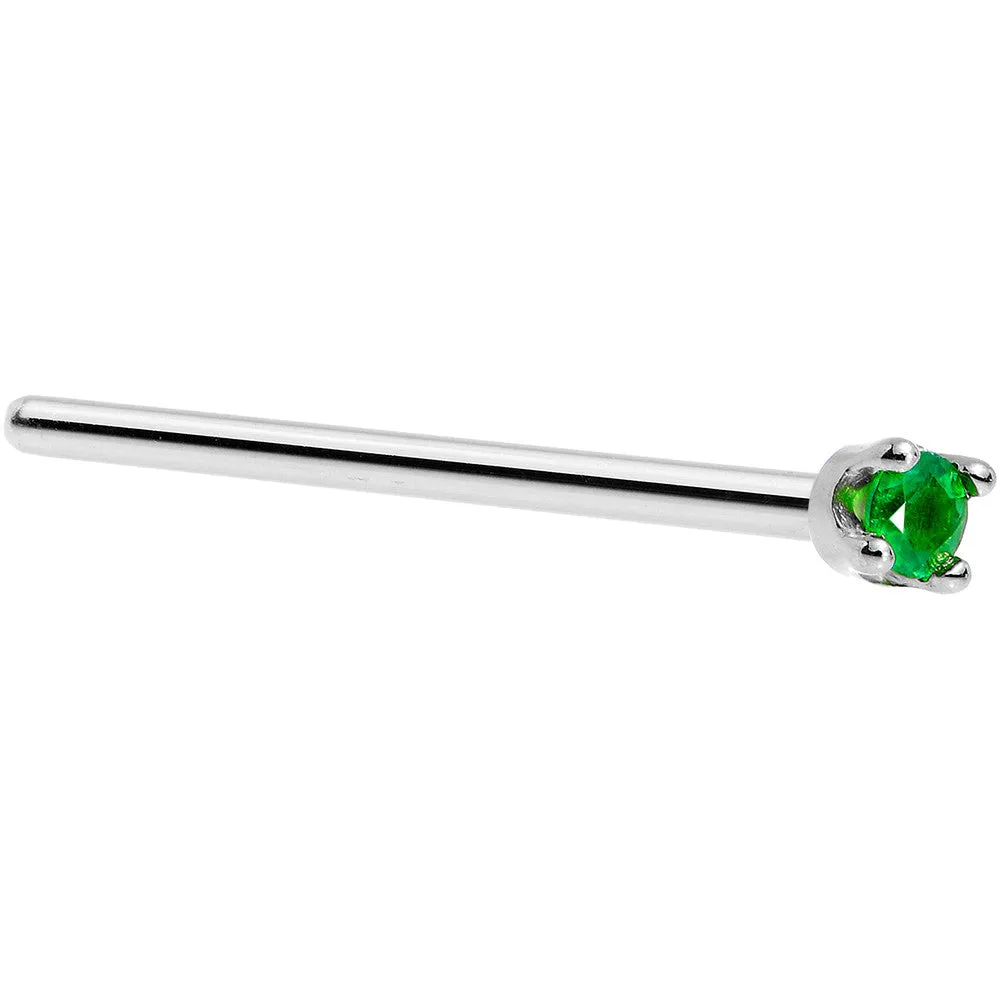 Solid 14KT White Gold (May) 1.5mm Genuine Emerald Nose Ring