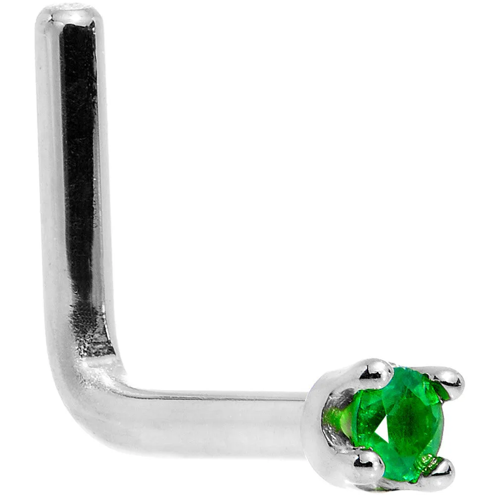 Solid 14KT White Gold (May) 1.5mm Genuine Emerald Nose Ring