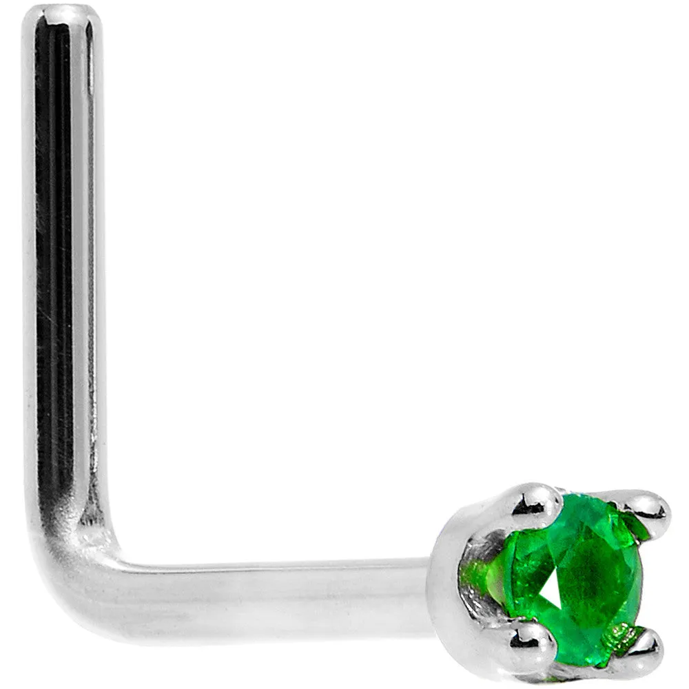 Solid 14KT White Gold (May) 1.5mm Genuine Emerald Nose Ring