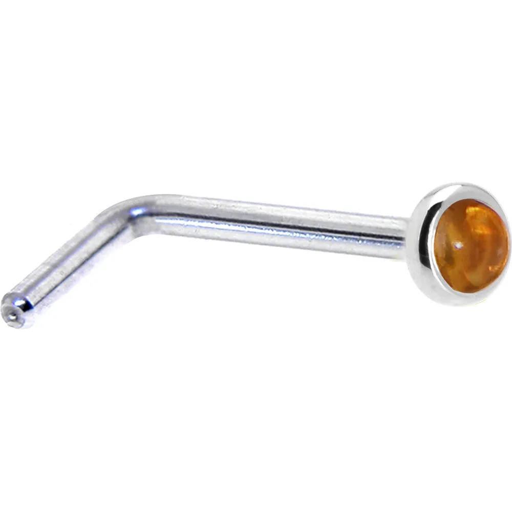 Solid 14KT White Gold (November) 2mm Genuine Citrine Saffron Nose Ring