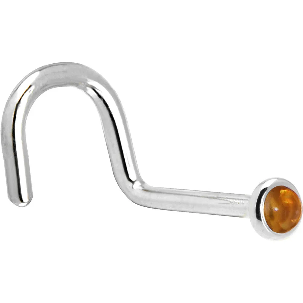 Solid 14KT White Gold (November) 2mm Genuine Citrine Saffron Nose Ring