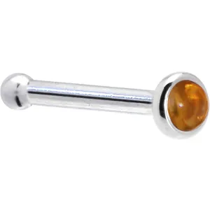 Solid 14KT White Gold (November) 2mm Genuine Citrine Saffron Nose Ring