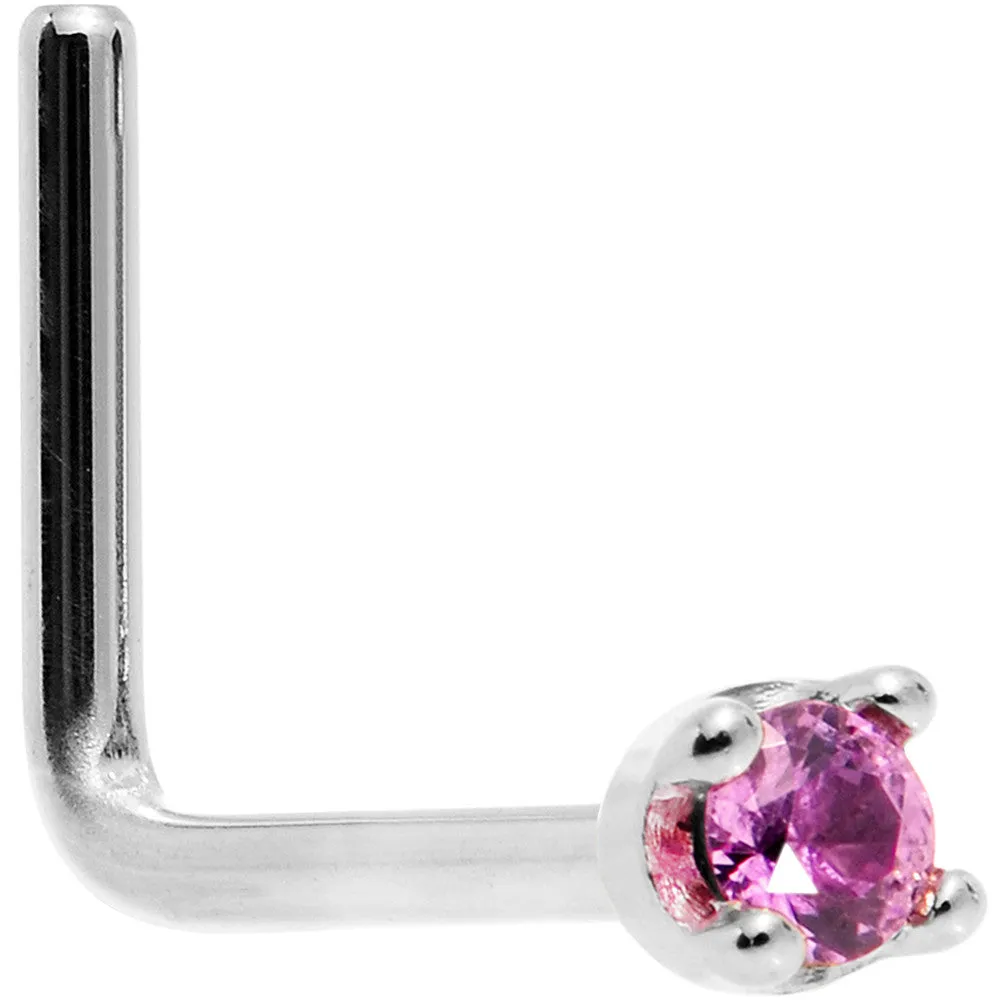 Solid 14KT White Gold (October) 1.5mm Genuine Pink Sapphire Nose Ring