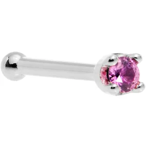 Solid 14KT White Gold (October) 1.5mm Genuine Pink Sapphire Nose Ring