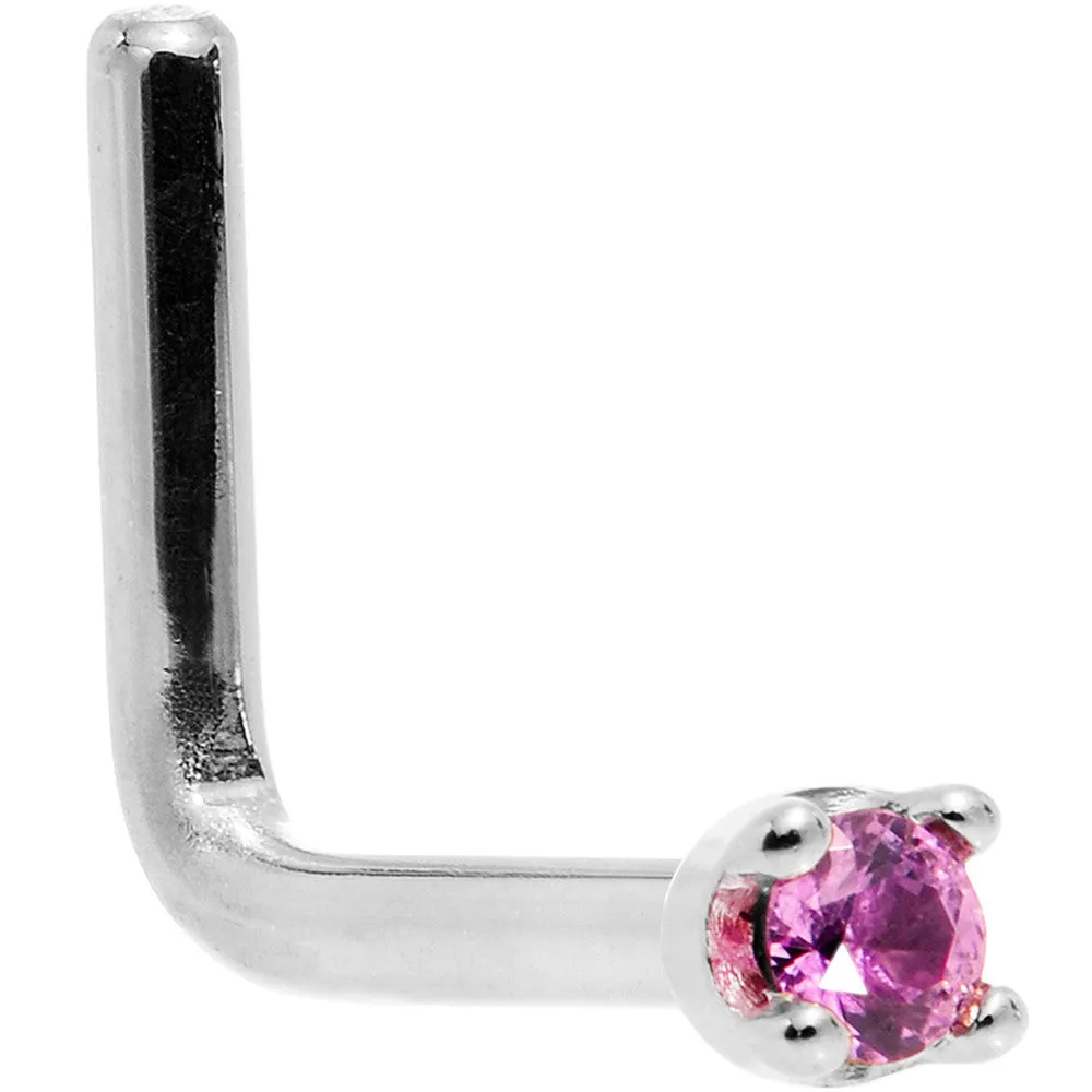 Solid 14KT White Gold (October) 1.5mm Genuine Pink Sapphire Nose Ring