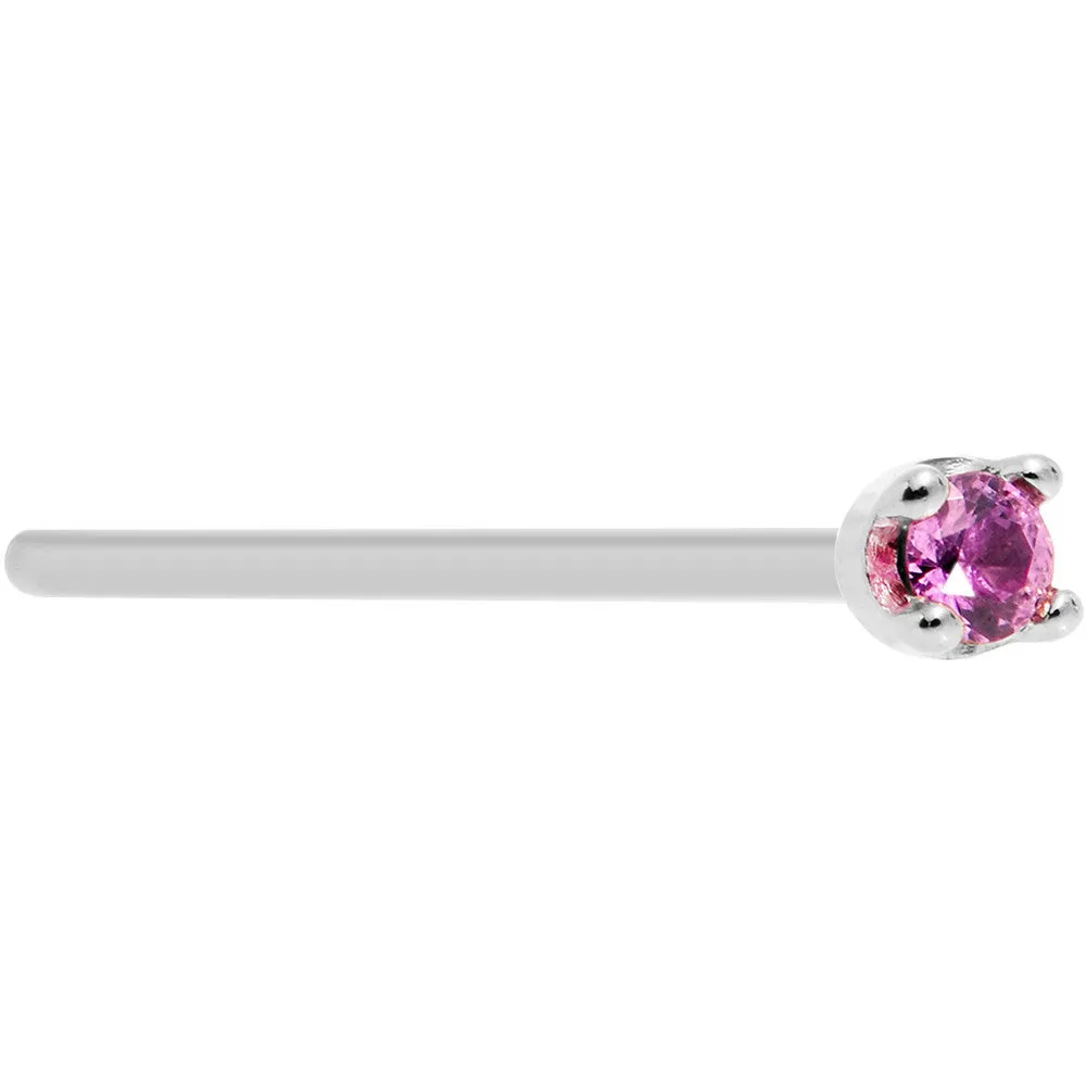 Solid 14KT White Gold (October) 1.5mm Genuine Pink Sapphire Nose Ring