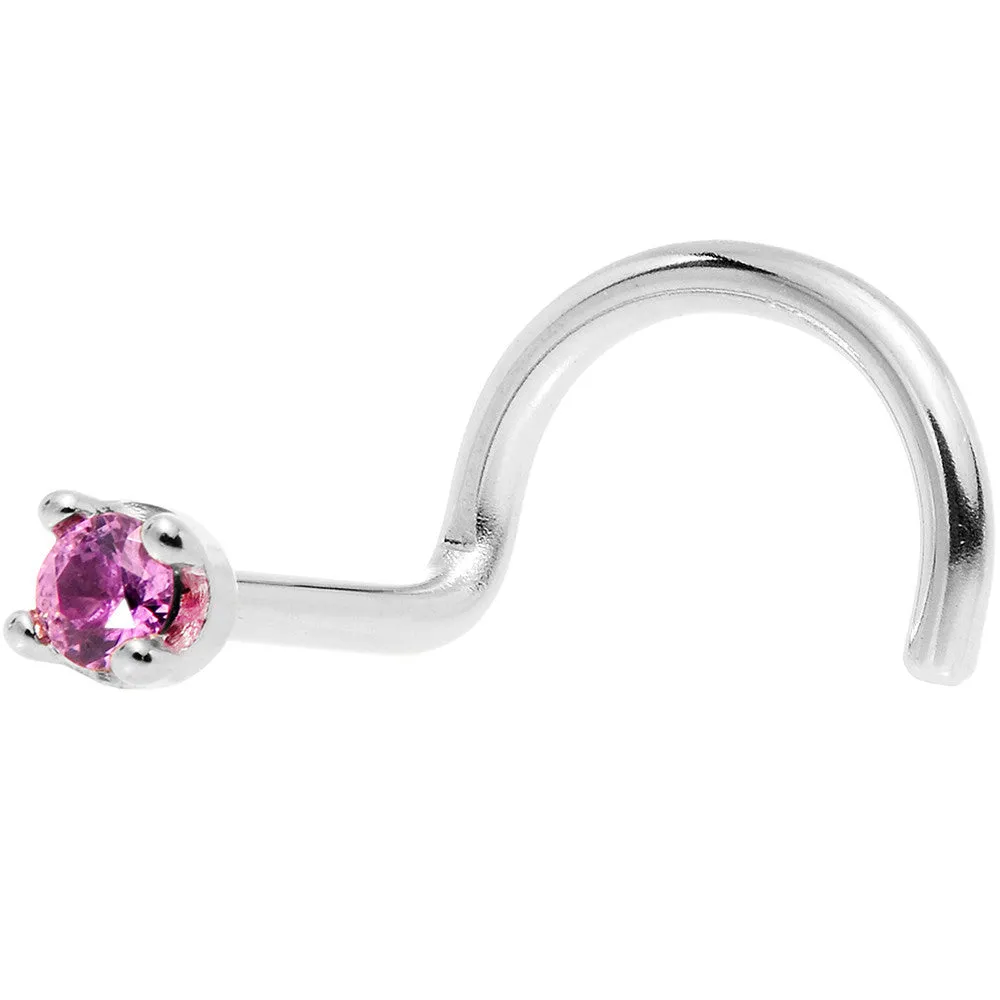 Solid 14KT White Gold (October) 1.5mm Genuine Pink Sapphire Nose Ring