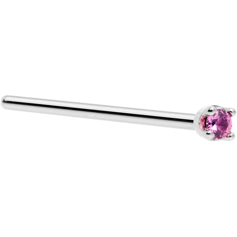 Solid 14KT White Gold (October) 1.5mm Genuine Pink Sapphire Nose Ring