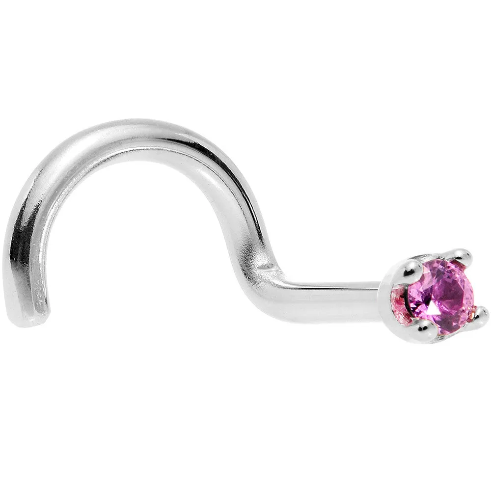 Solid 14KT White Gold (October) 1.5mm Genuine Pink Sapphire Nose Ring