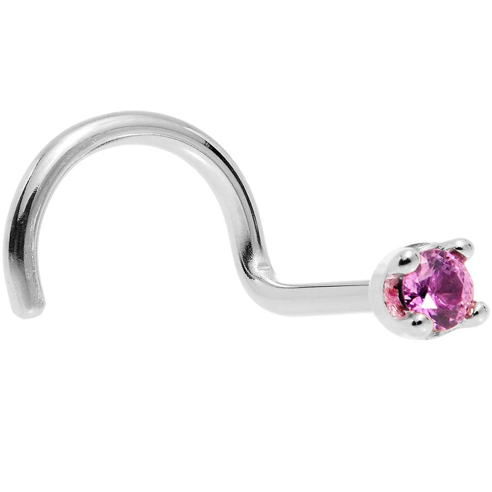 Solid 14KT White Gold (October) 1.5mm Genuine Pink Sapphire Nose Ring