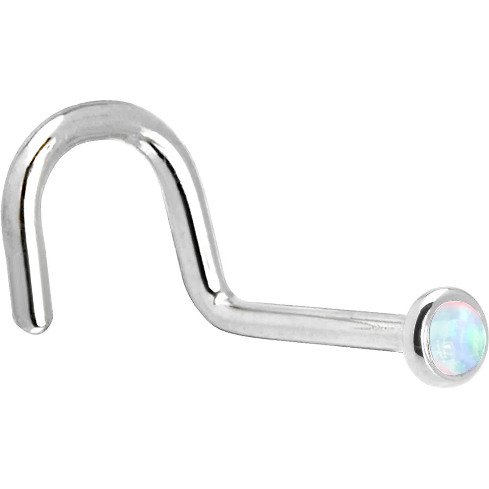 Solid 14KT White Gold (October) 2mm Synthetic Opal Nose Ring