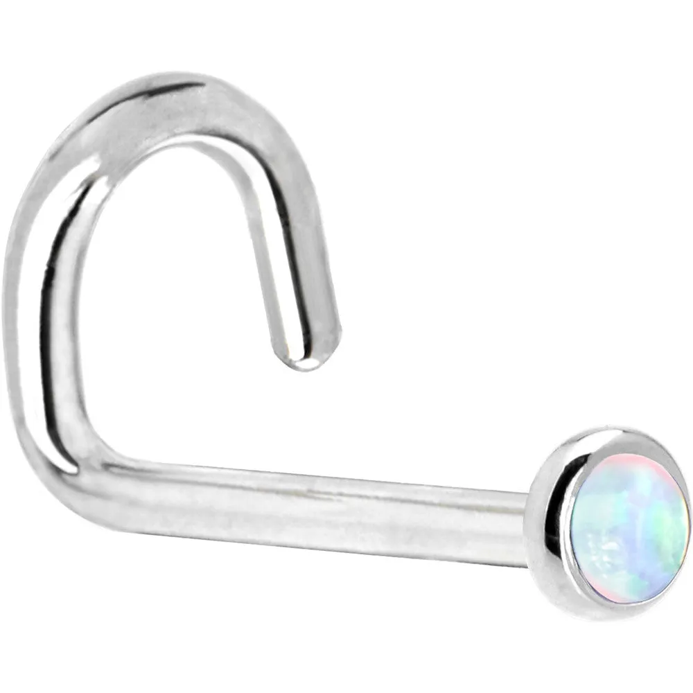 Solid 14KT White Gold (October) 2mm Synthetic Opal Nose Ring