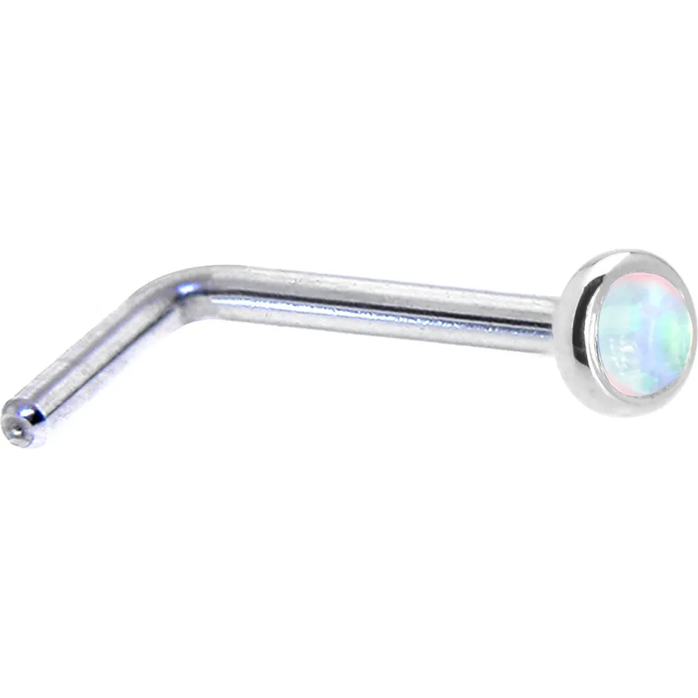 Solid 14KT White Gold (October) 2mm Synthetic Opal Nose Ring