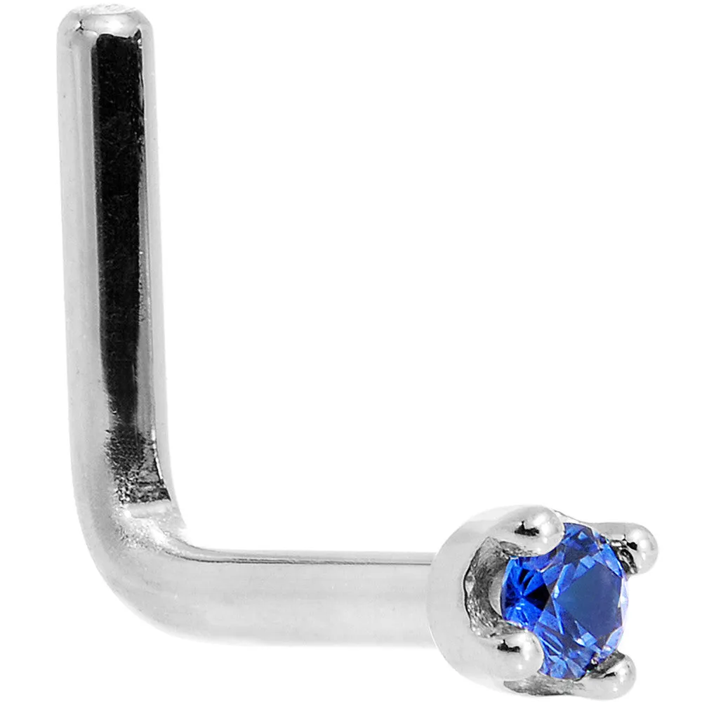 Solid 14KT White Gold (September) 1.5mm Genuine Blue Sapphire Nose Stud Ring