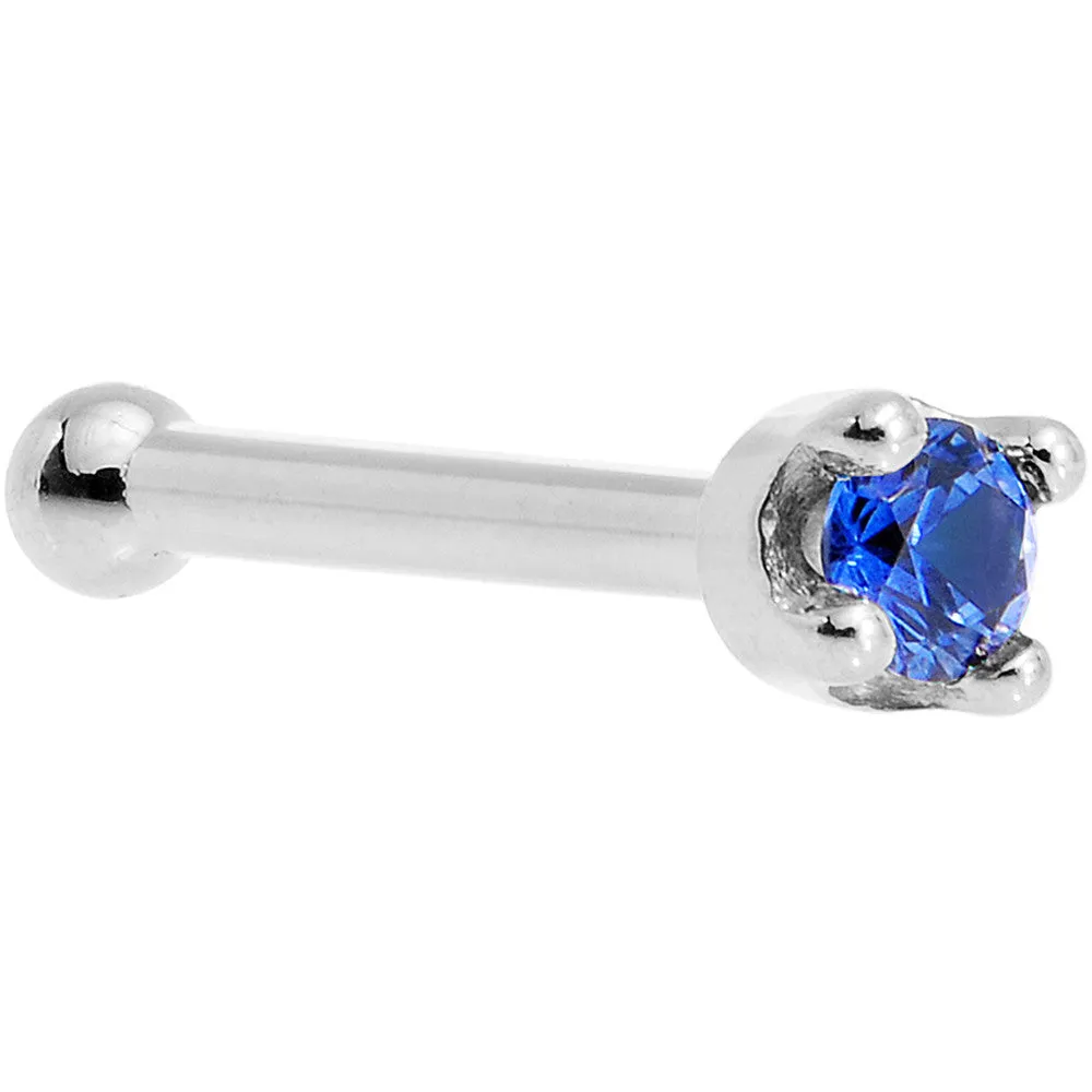 Solid 14KT White Gold (September) 1.5mm Genuine Blue Sapphire Nose Stud Ring
