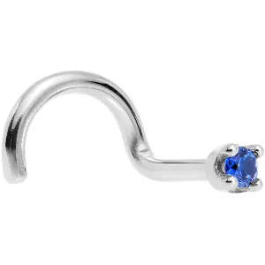 Solid 14KT White Gold (September) 1.5mm Genuine Blue Sapphire Nose Stud Ring