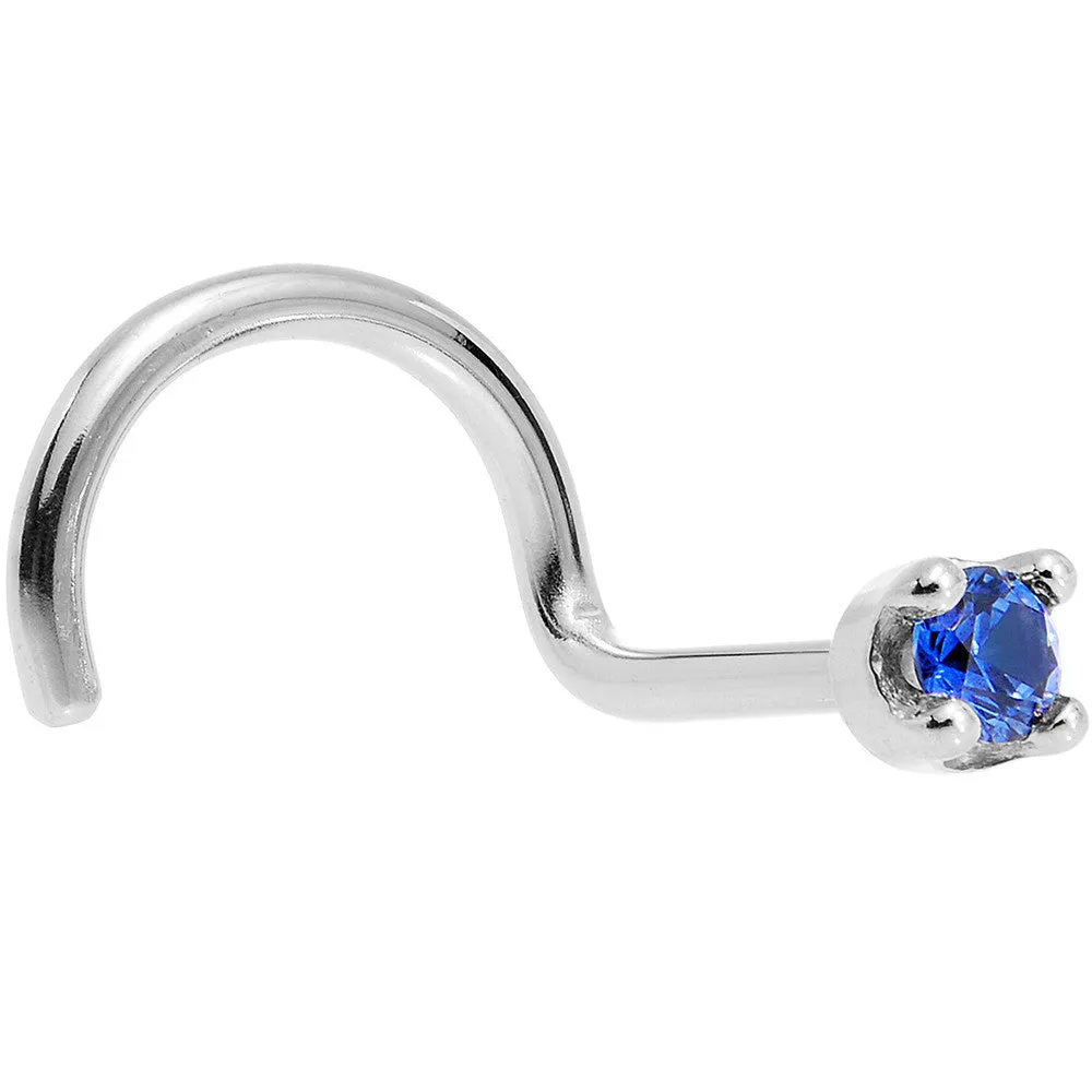 Solid 14KT White Gold (September) 1.5mm Genuine Blue Sapphire Nose Stud Ring