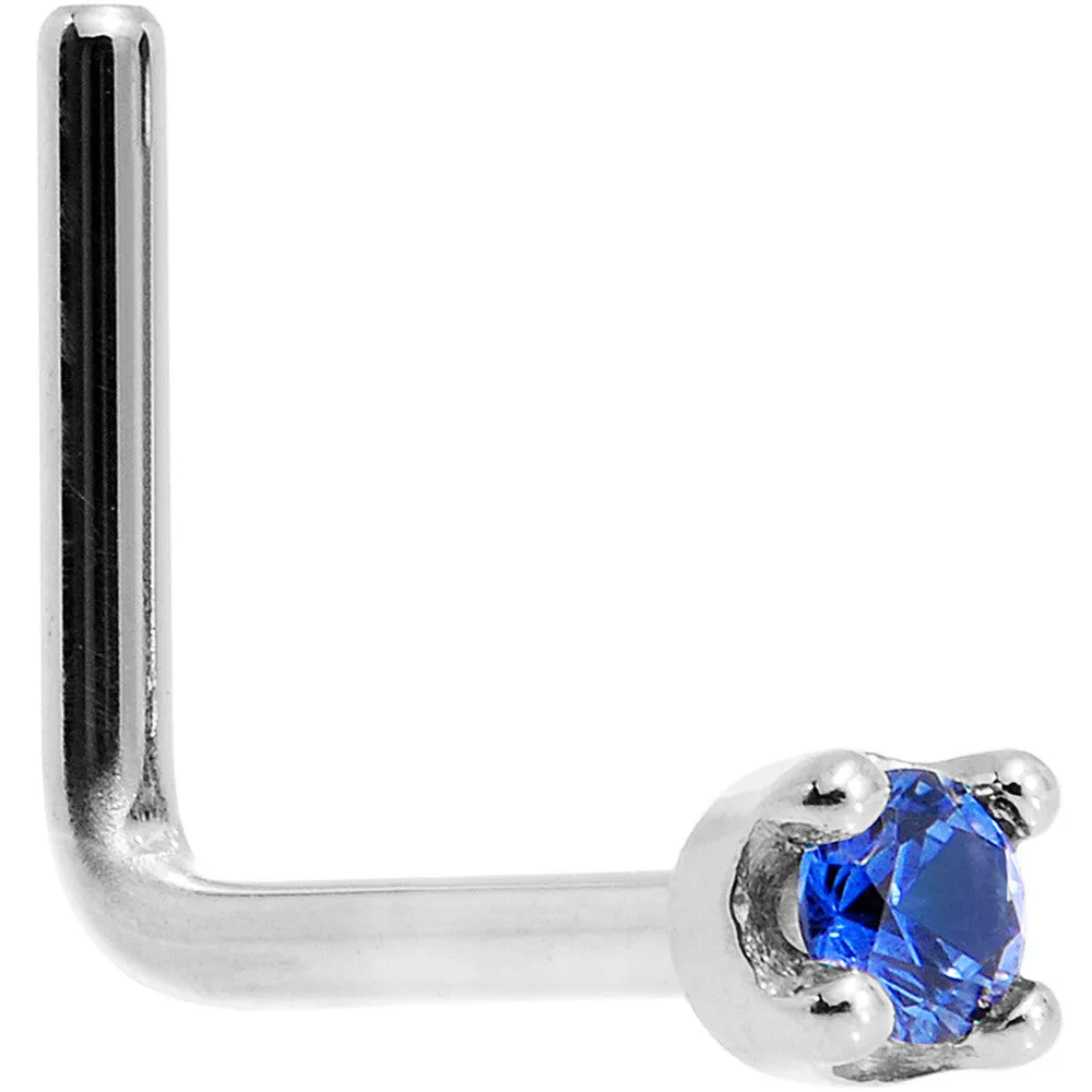 Solid 14KT White Gold (September) 1.5mm Genuine Blue Sapphire Nose Stud Ring