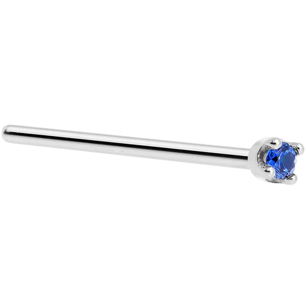 Solid 14KT White Gold (September) 1.5mm Genuine Blue Sapphire Nose Stud Ring