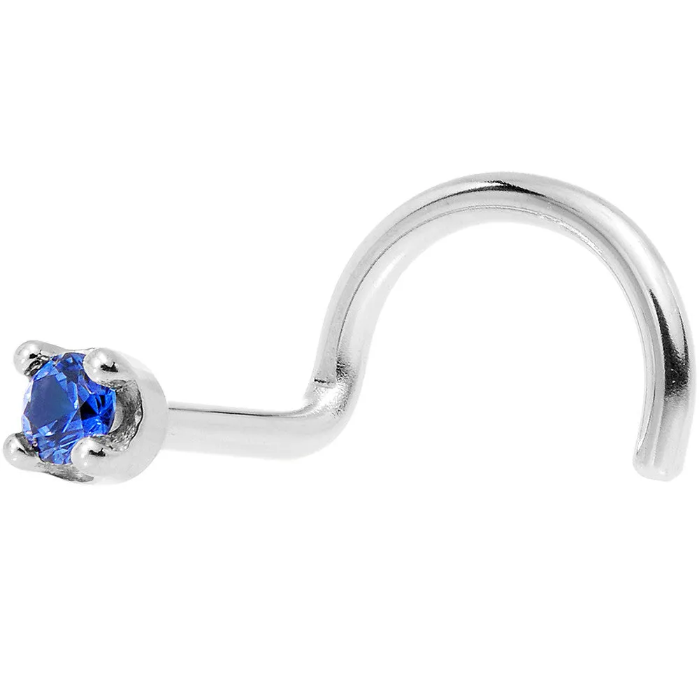 Solid 14KT White Gold (September) 1.5mm Genuine Blue Sapphire Nose Stud Ring