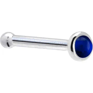 Solid 14KT White Gold (September) 2mm Genuine Sapphire Nose Ring