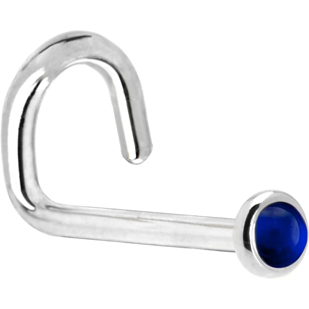Solid 14KT White Gold (September) 2mm Genuine Sapphire Nose Ring
