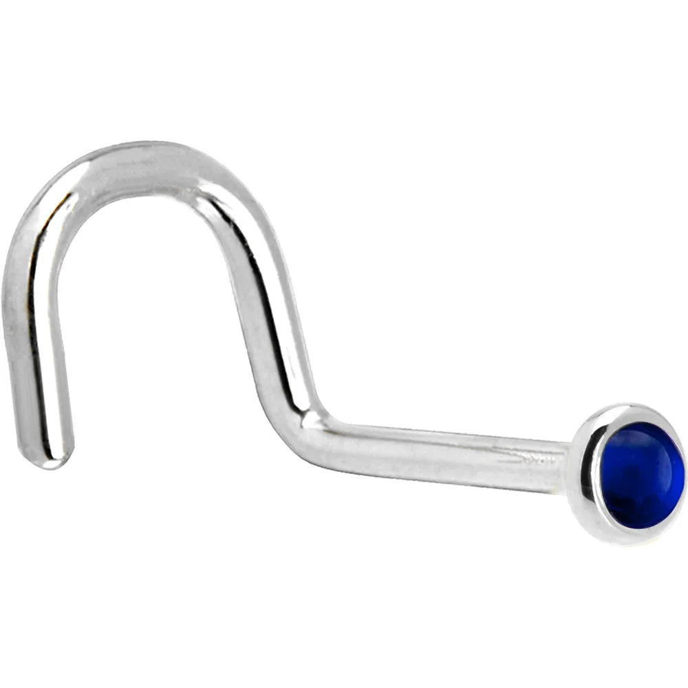 Solid 14KT White Gold (September) 2mm Genuine Sapphire Nose Ring