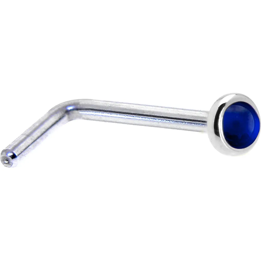 Solid 14KT White Gold (September) 2mm Genuine Sapphire Nose Ring