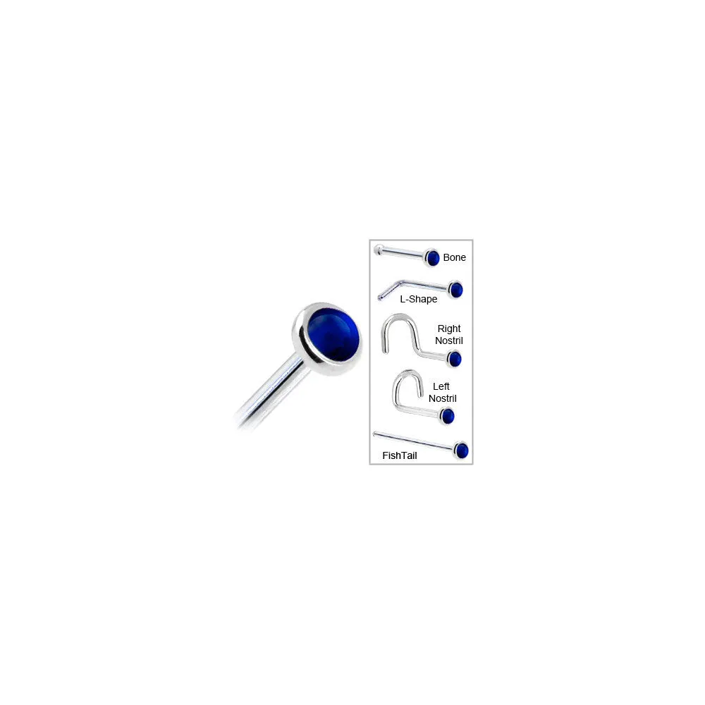 Solid 14KT White Gold (September) 2mm Genuine Sapphire Nose Ring