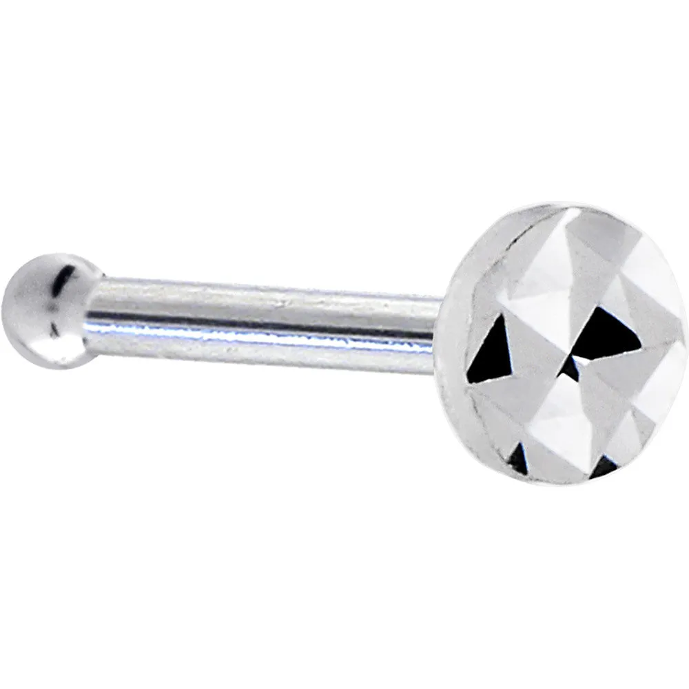 Solid 14KT White Gold Textured Flat Disc Nose Bone