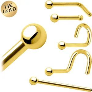 Solid 14KT Yellow Gold 1.5mm Ball Nose Ring