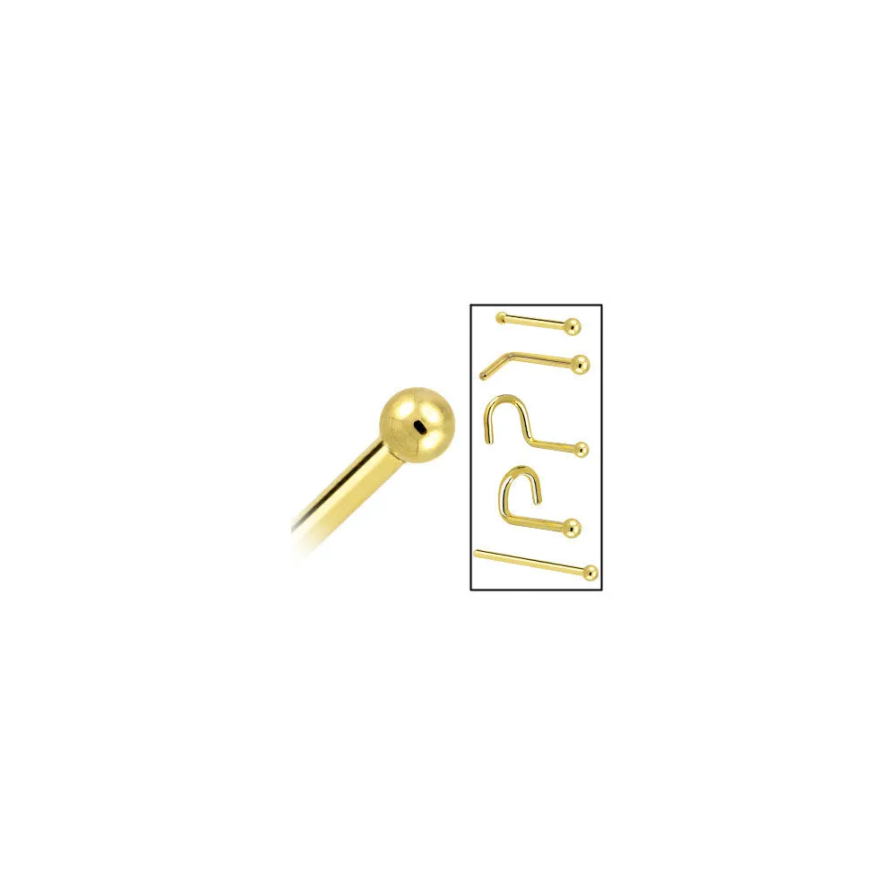 Solid 14KT Yellow Gold 1.5mm Ball Nose Ring
