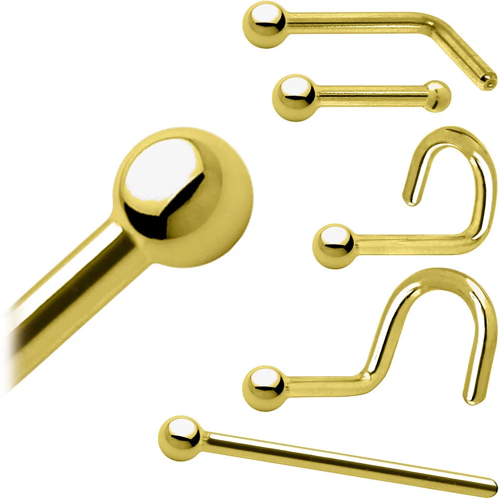 Solid 14KT Yellow Gold 1.5mm Ball Nose Ring