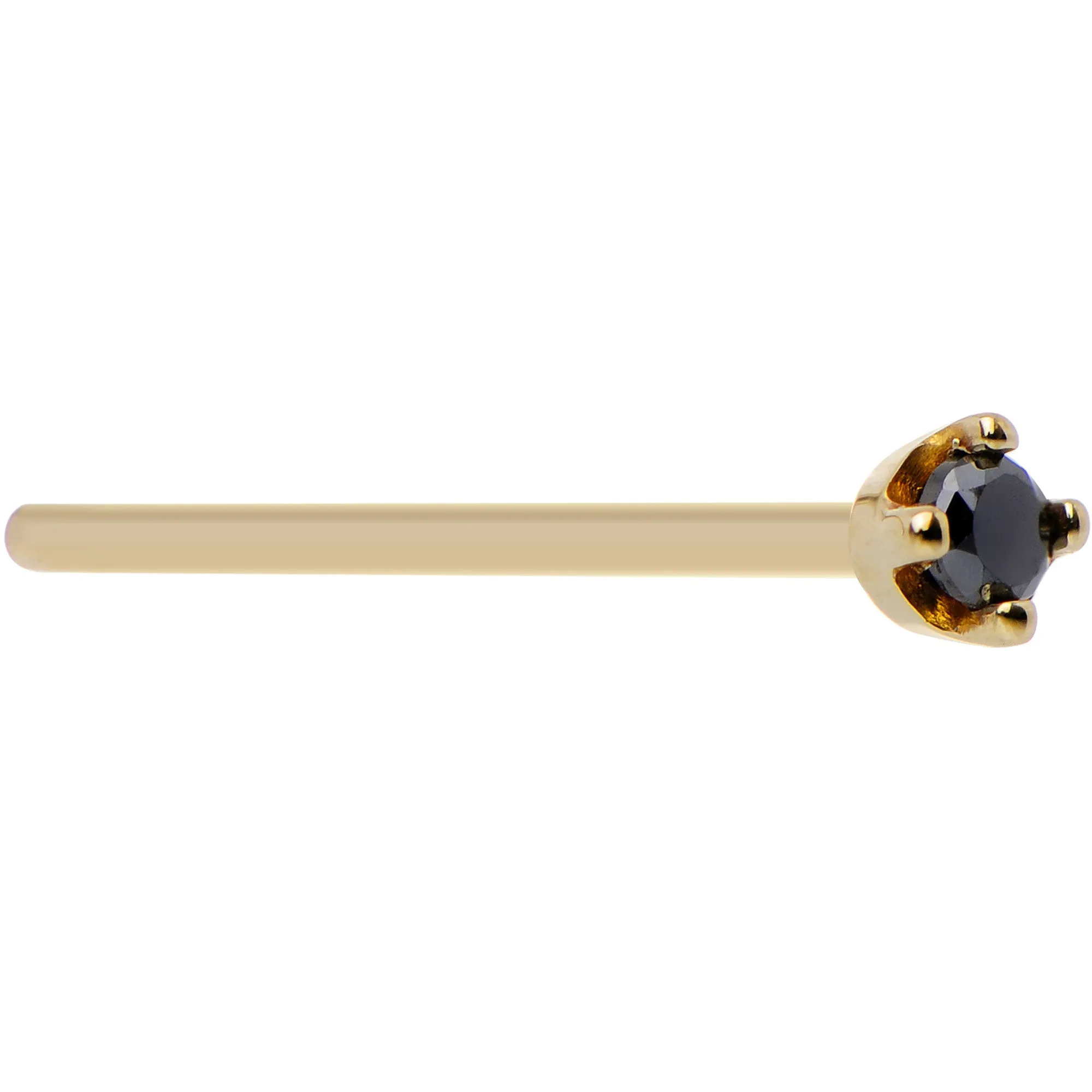 Solid 14KT Yellow Gold 1.5mm Genuine Black Diamond Nose Ring