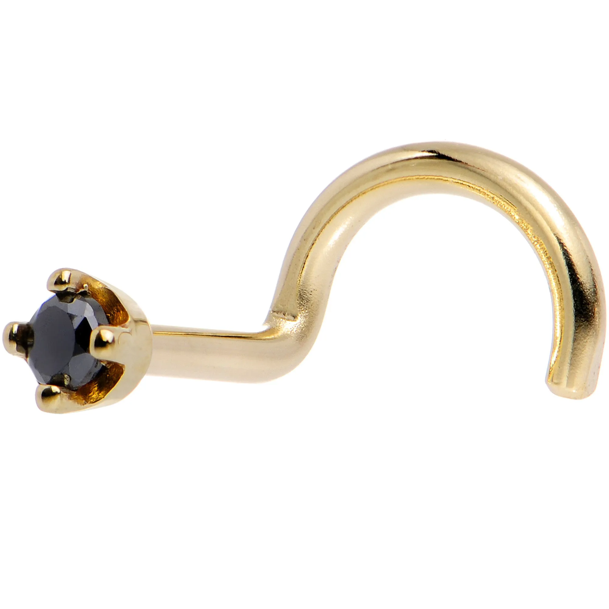 Solid 14KT Yellow Gold 1.5mm Genuine Black Diamond Nose Ring