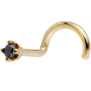 Solid 14KT Yellow Gold 1.5mm Genuine Black Diamond Nose Ring