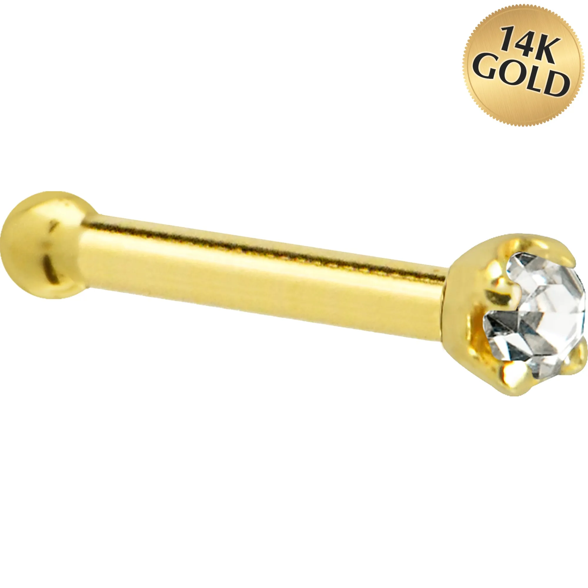 Solid 14KT Yellow Gold 1.5mm Genuine Diamond Nose Ring