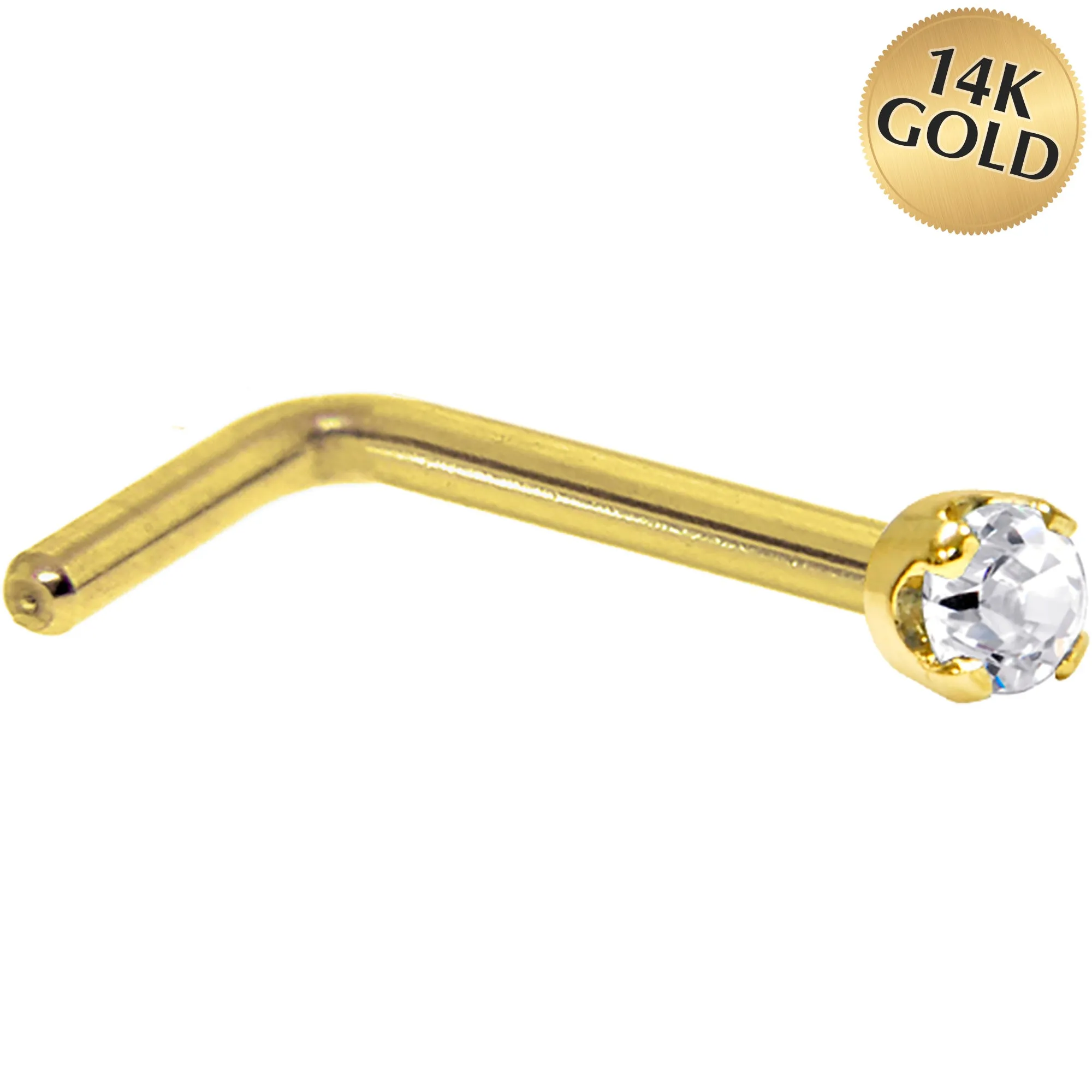 Solid 14KT Yellow Gold 1.5mm Genuine Diamond Nose Ring