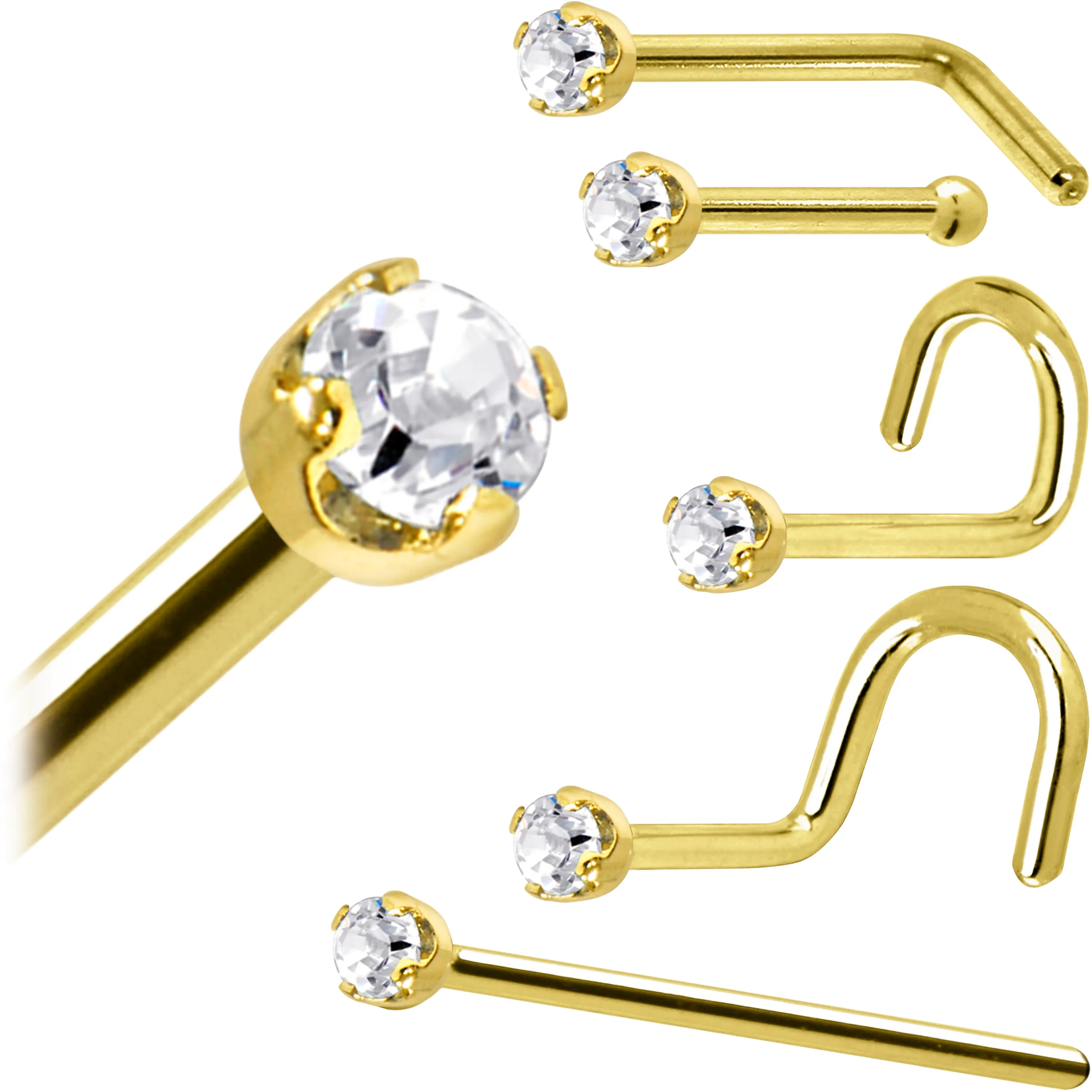 Solid 14KT Yellow Gold 1.5mm Genuine Diamond Nose Ring