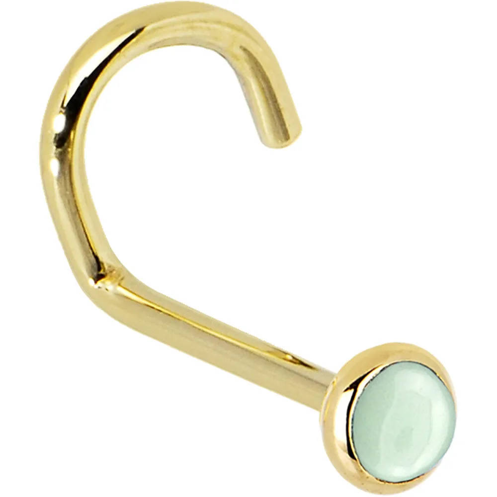 Solid 14KT Yellow Gold 2mm Aventurine Quartz Nose Ring