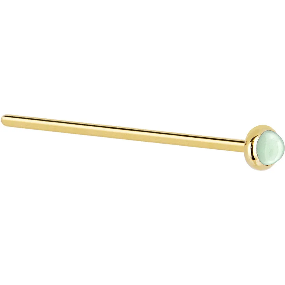 Solid 14KT Yellow Gold 2mm Aventurine Quartz Nose Ring