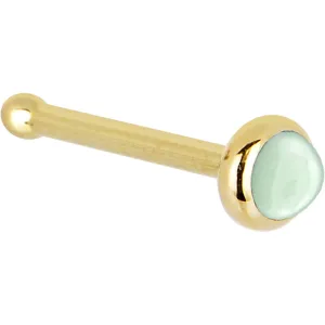 Solid 14KT Yellow Gold 2mm Aventurine Quartz Nose Ring