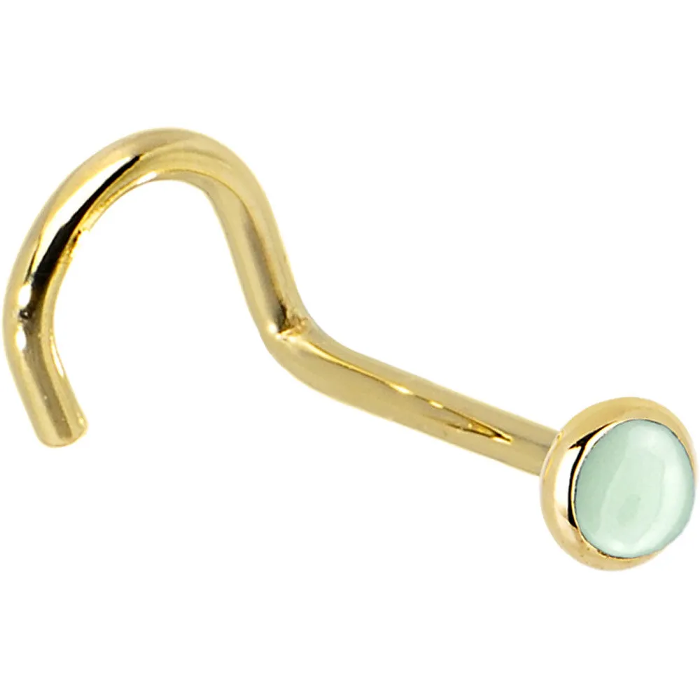 Solid 14KT Yellow Gold 2mm Aventurine Quartz Nose Ring