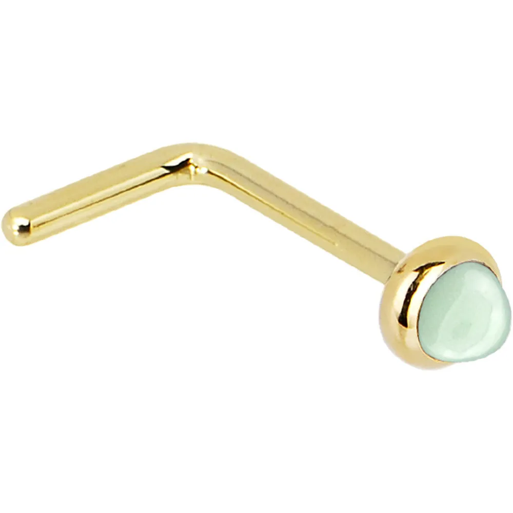 Solid 14KT Yellow Gold 2mm Aventurine Quartz Nose Ring