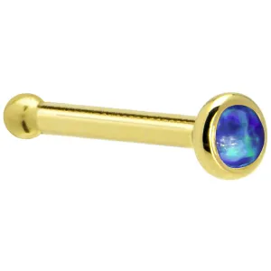 Solid 14KT Yellow Gold 2mm Dark Blue Synthetic Opal Nose Ring